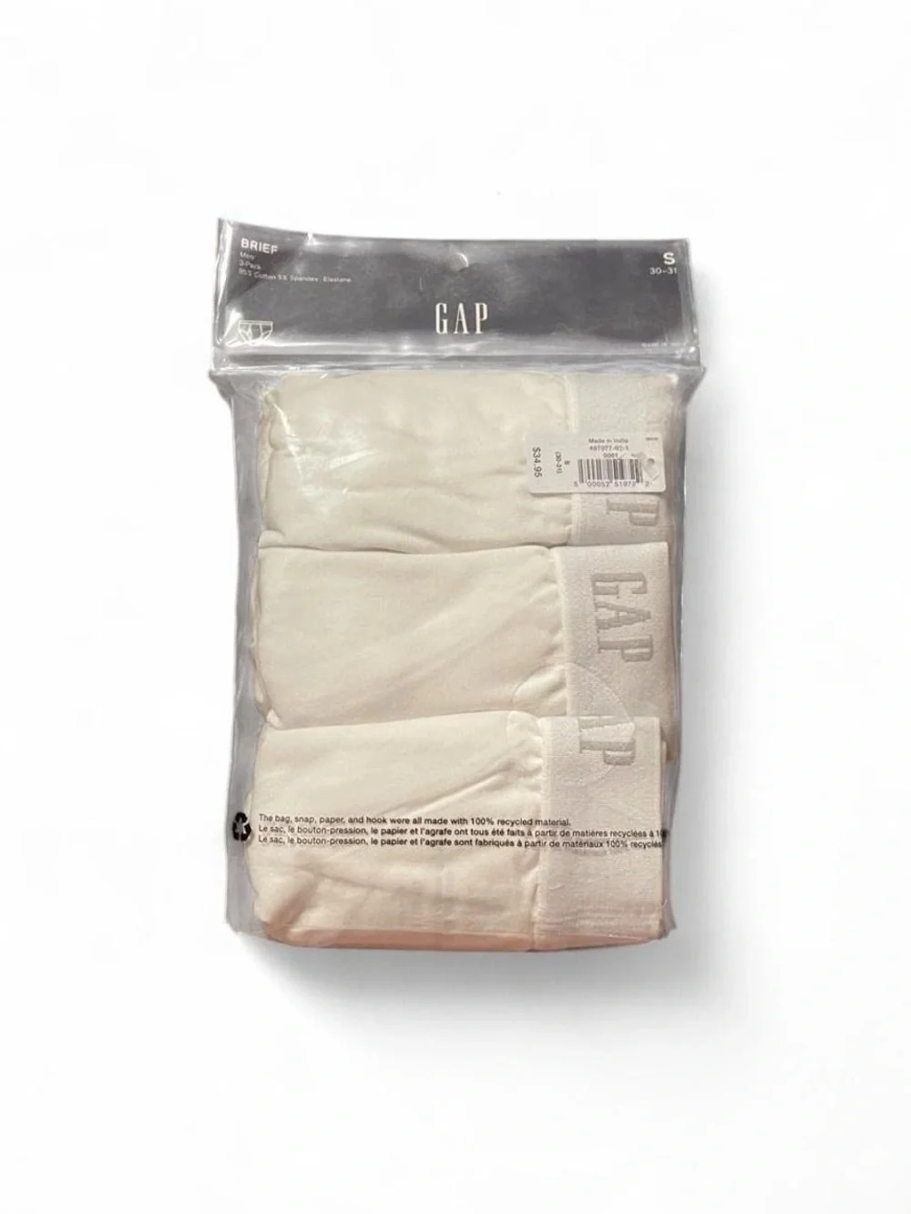 NWT GAP Men’s Small 30-31 White Basic Briefs with Wide Logo Waistband 3-Pack